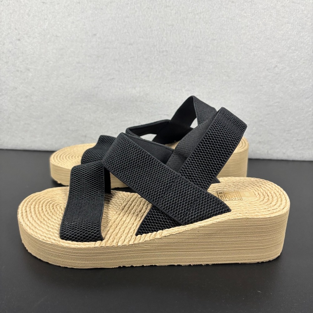 Women's Black Double Strap Wedge Sandals Vacation Summer Slingback Sz 40/9 Shein